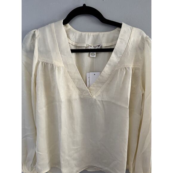 NWT Band Of The Free Cash Ivory Long Sleeve Satin Popover Blouse Size XS Boho - Picture 5 of 9